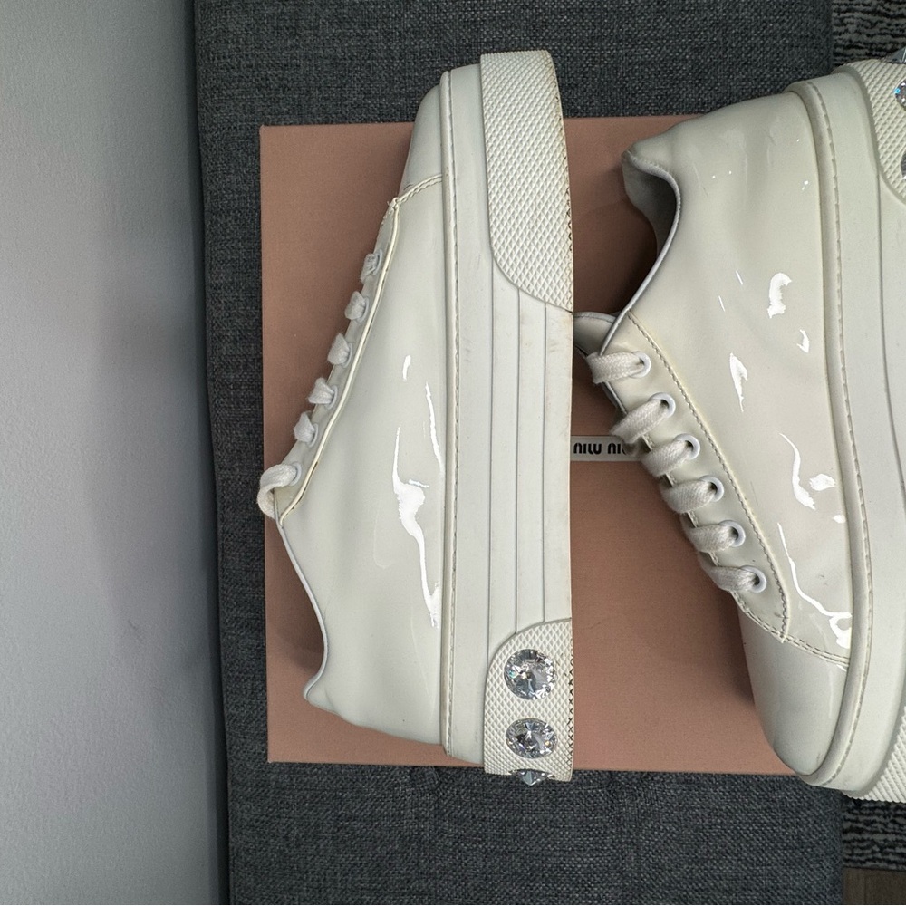 Miu Miu Glossy White Sneakers - Picture 6 of 7